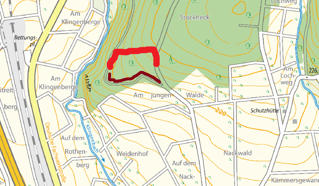 Kartenausschnitt der Baustraßen am Jungen Wald in Breckenheim