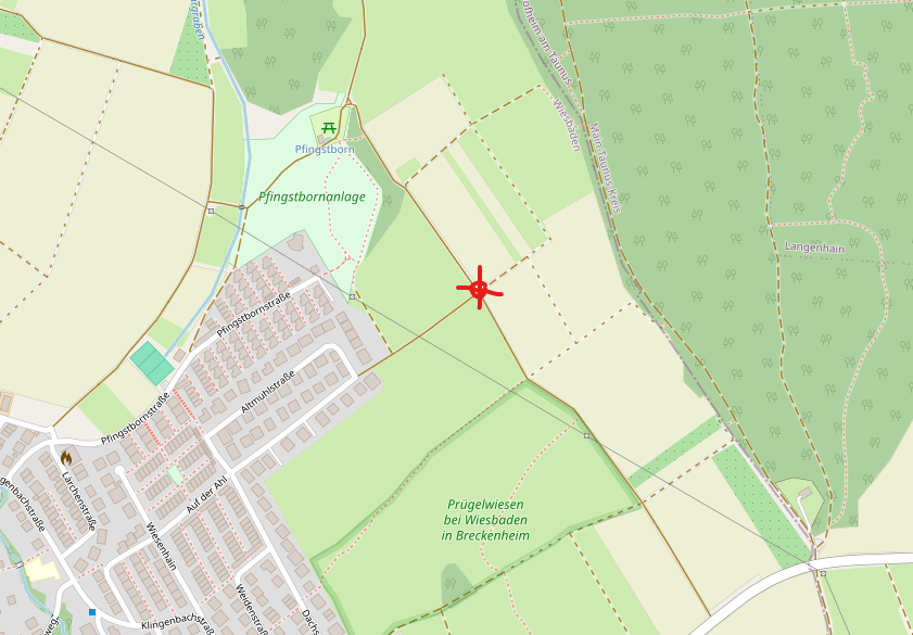 Kartenausschnitt mit Markierung des Treffpunkts in der Verlängerung der Straße „Auf der Ahl